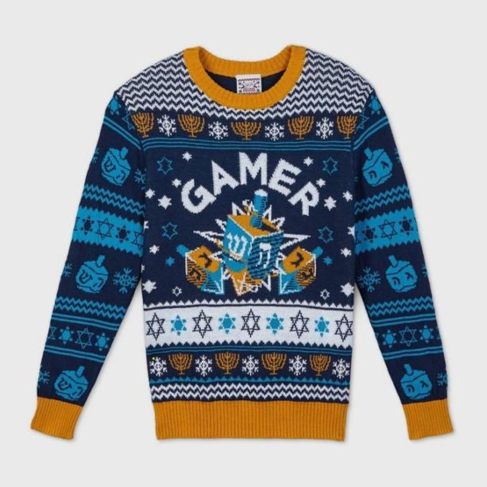Well Worn Hanukkah Sweater ' Gamer' Youth Crew neck Size M Blue NWT
